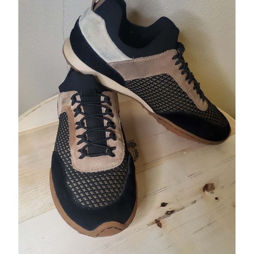 Born Womens 6.5 Black Tan Suede Woven Leather‎ Retro Sneakers Gum Sole